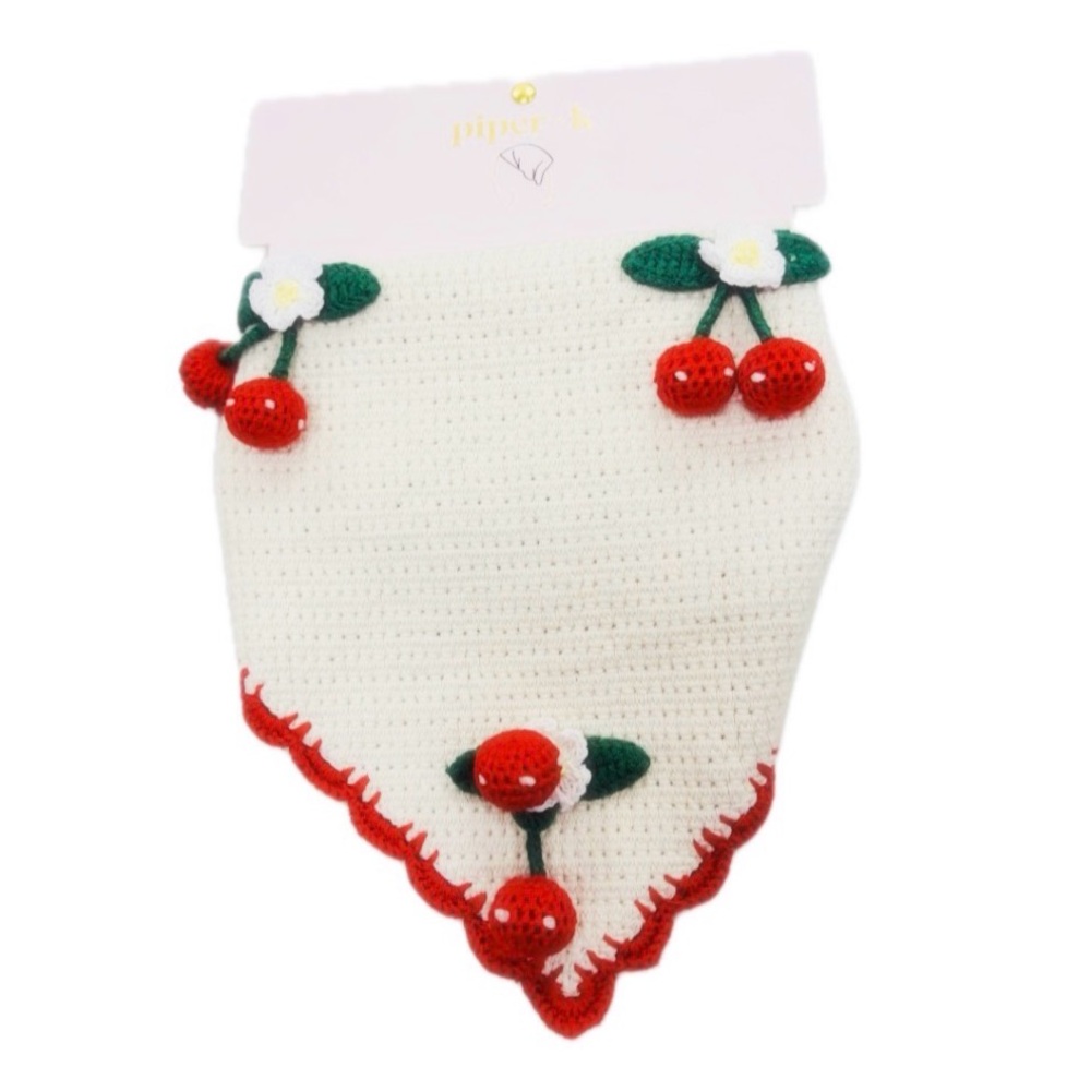 NWT ⚜️🍒⚜️ Piper K Crochet 3D Cherry Head Scarf Bandana Knit Head Wrap